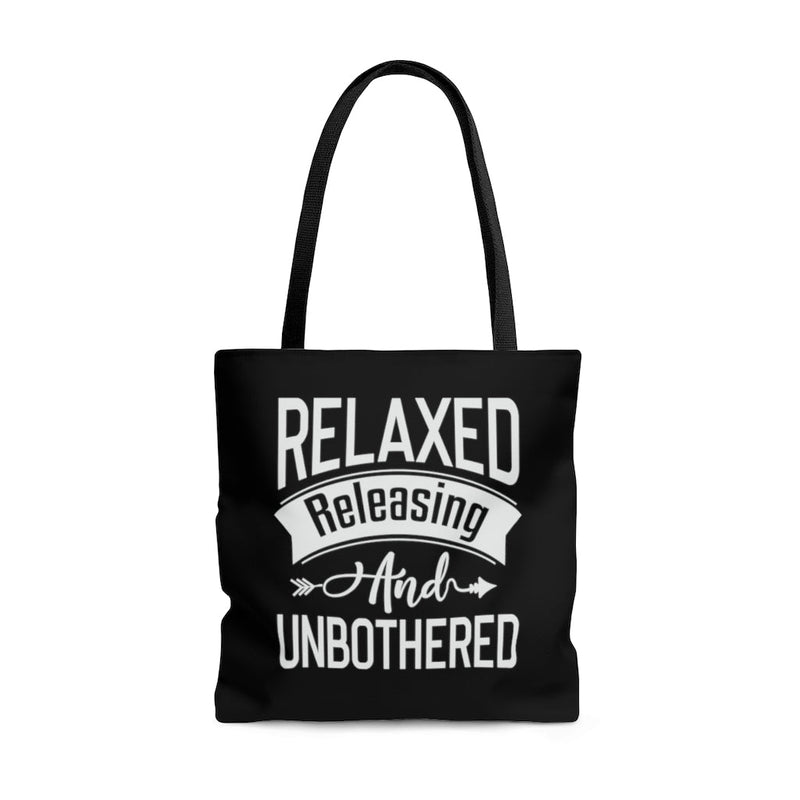 Relaxed Releasing and Unbothered Black Tote Bag Lifestyle by Suncera
