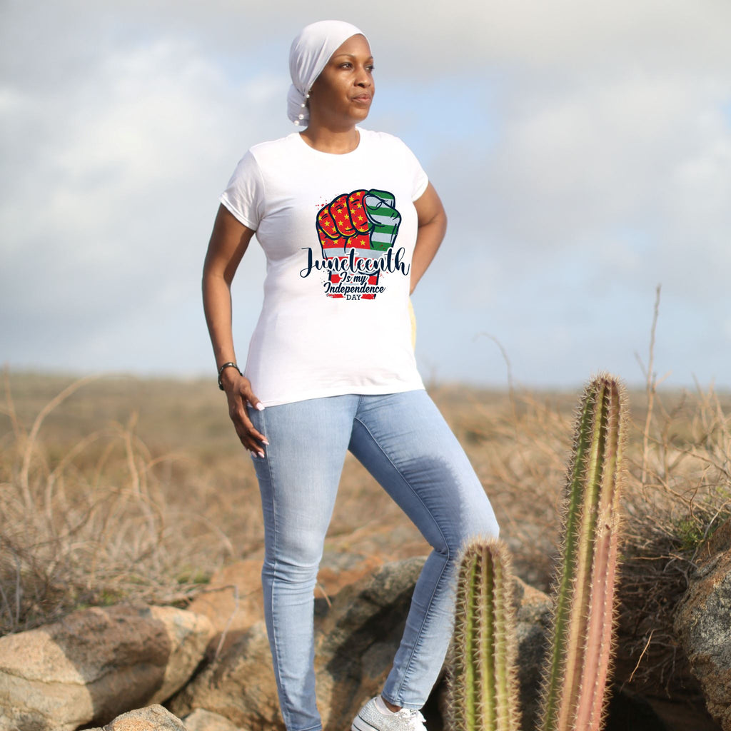 Juneteenth Is My Independence Day Multicolor Unisex White Tee Lifestyle by Suncera