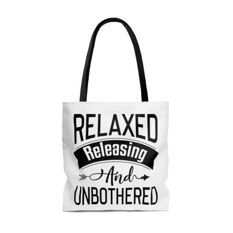 Relaxed Releasing and Unbothered Tote Bag Lifestyle by Suncera