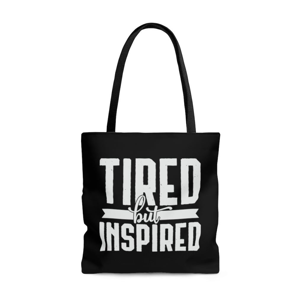 Tired But Inspired Black Tote Bag Lifestyle by Suncera