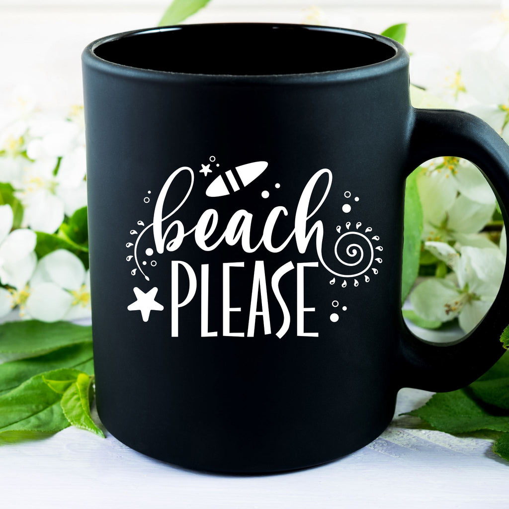 Beach Please 15 oz Black Glossy Mug Lifestyle by Suncera
