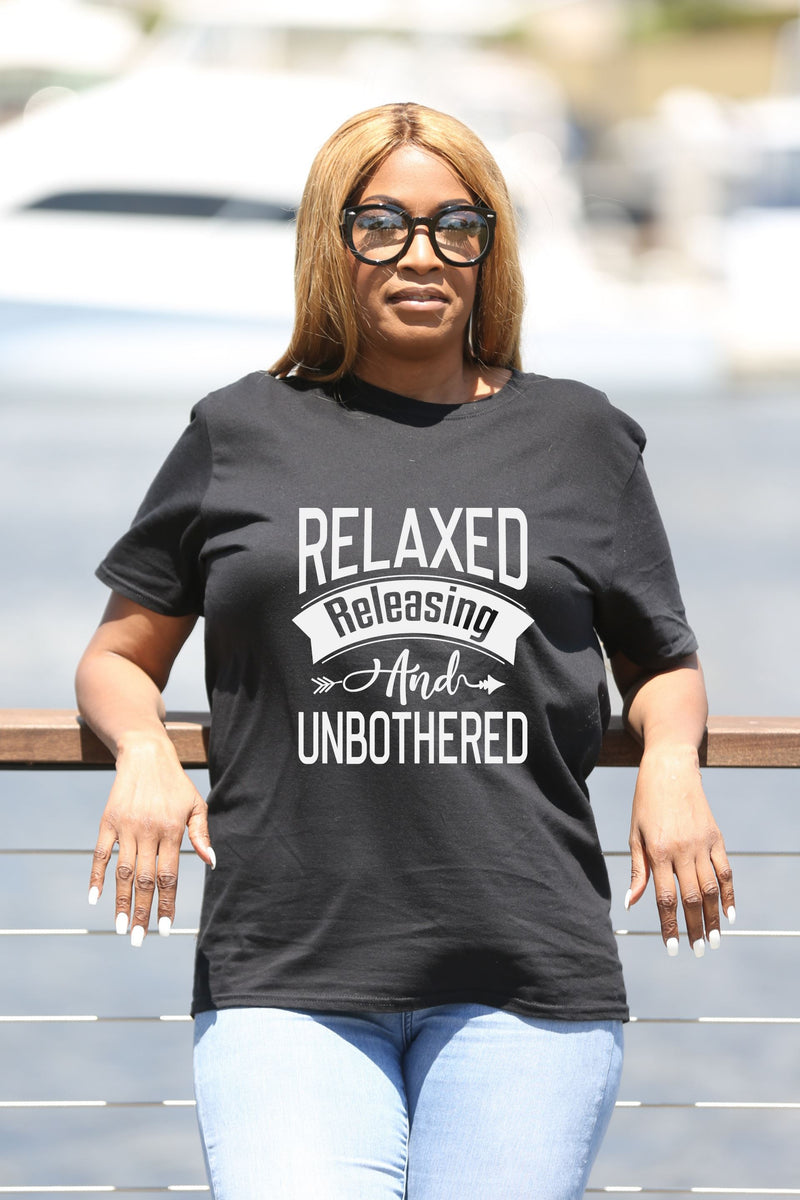 Relaxed Releasing and Unbothered Unisex T-Shirt Lifestyle by Suncera