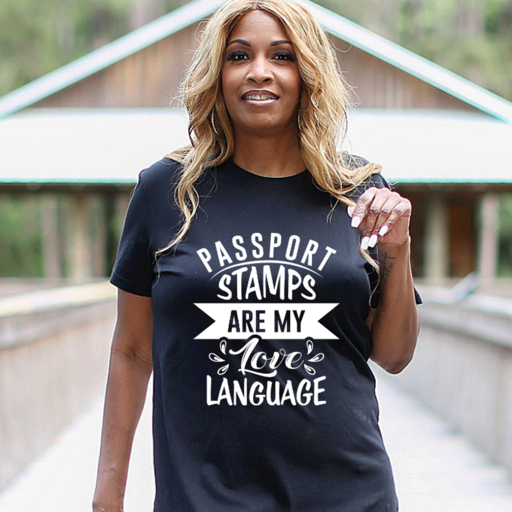 Passport Stamps Are My Love Language Organic Cotton T Shirt Dress Lifestyle by Suncera