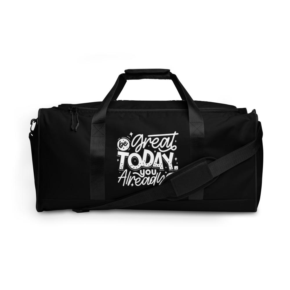 Be Great Today You Already Are Black Duffle Bag Lifestyle by Suncera