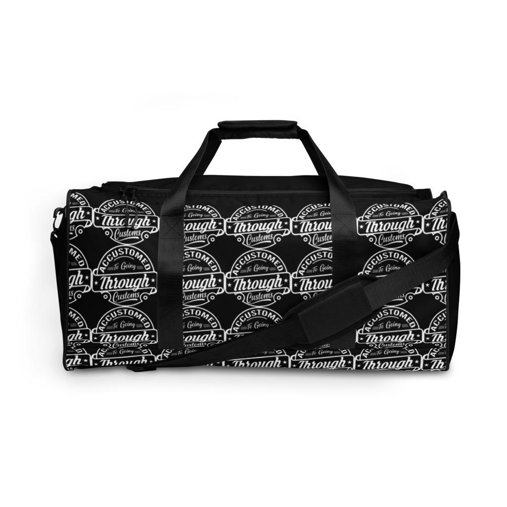 Accustomed To Going Through Customs Stamp Black Duffle Bag Lifestyle by Suncera