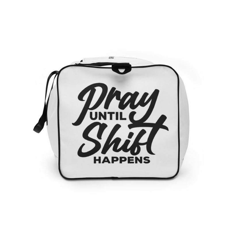 Pray Until Shift Happens Duffle Bag Lifestyle by Suncera