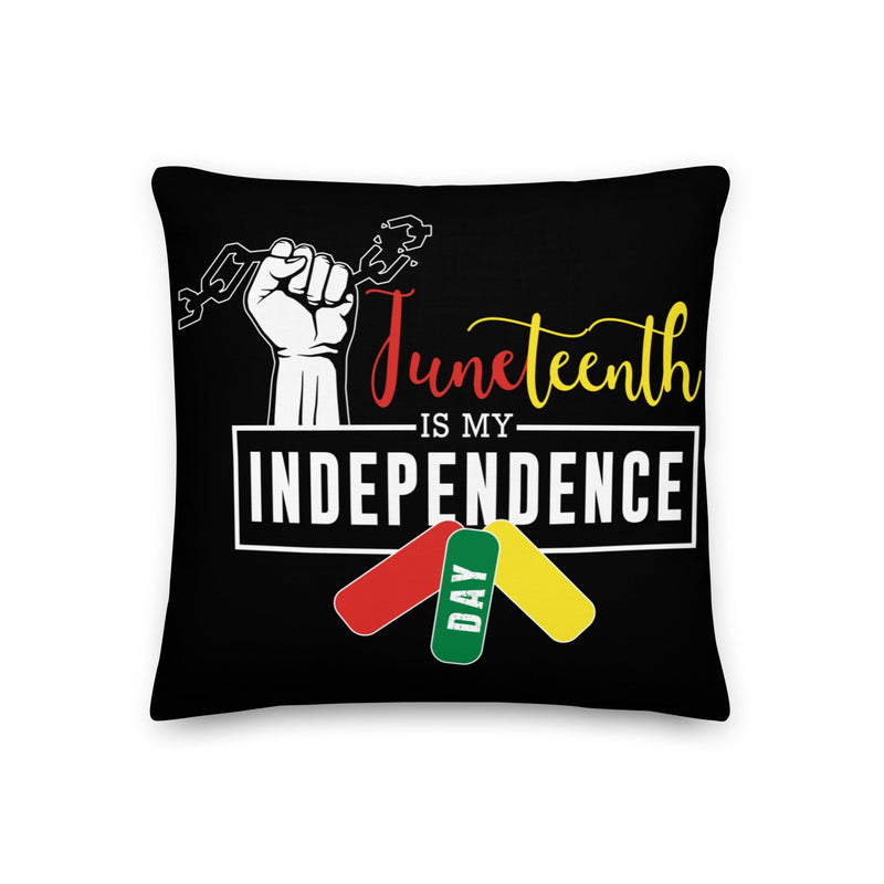 Juneteenth Is My Independence Day Multicolor Black Pillow Lifestyle by Suncera