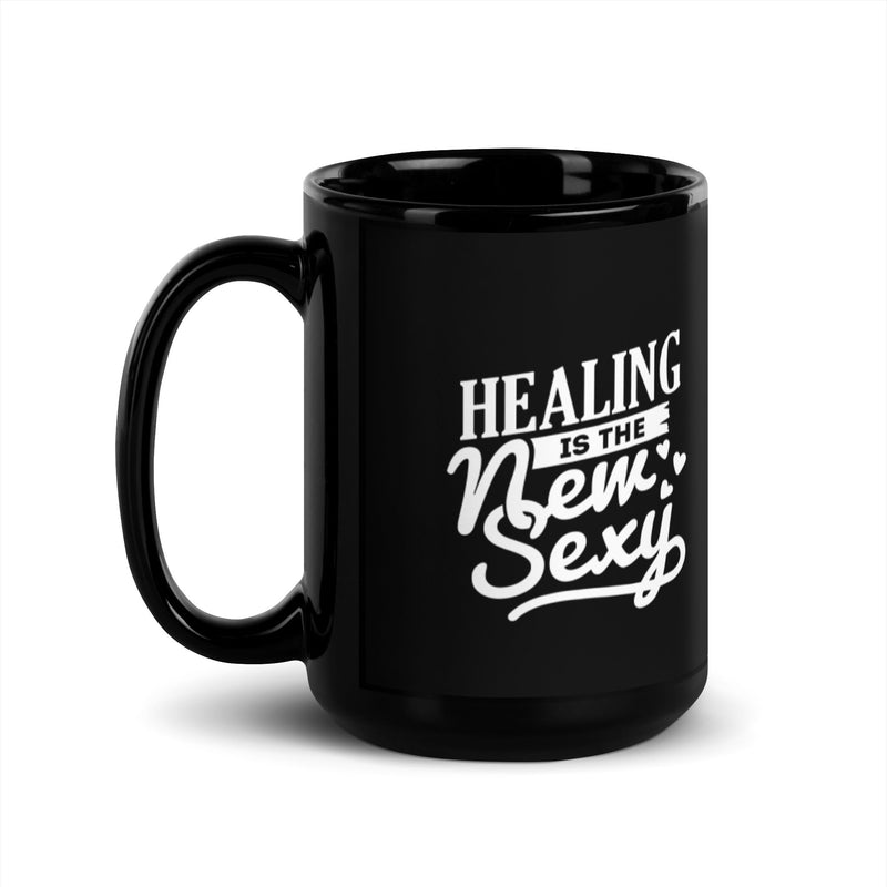 Healing Is The New Sexy 15 oz Black Glossy Mug Lifestyle by Suncera