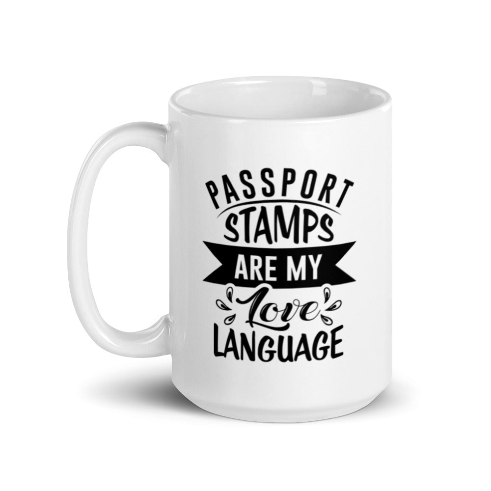 Passport Stamps Are My Love Language 15 oz Mug Lifestyle by Suncera