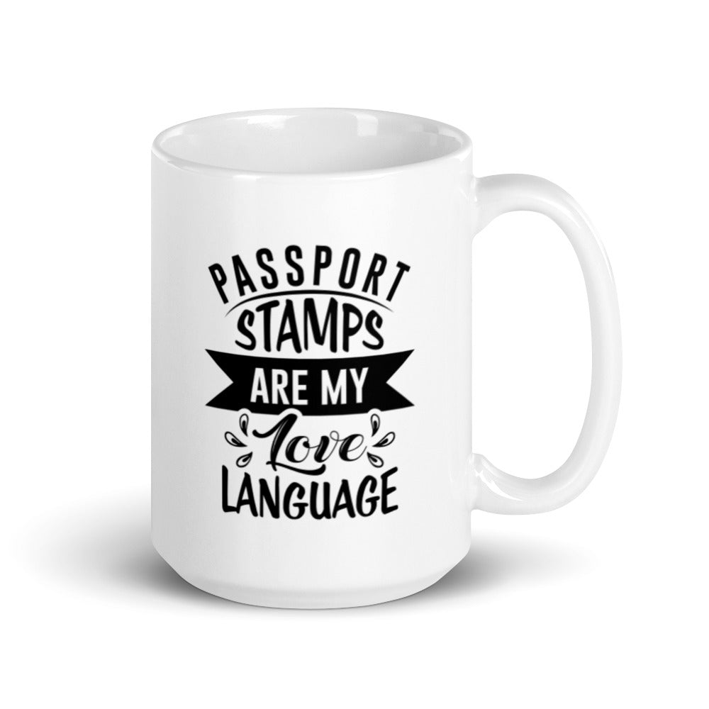 Passport Stamps Are My Love Language 15 oz Mug Lifestyle by Suncera